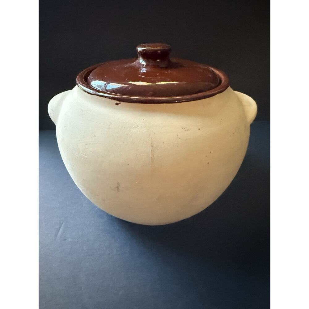 Vintage Watt Oven Ware Pottery Lidded Bisque Beige Chili Bean Crock Pot Cottage
